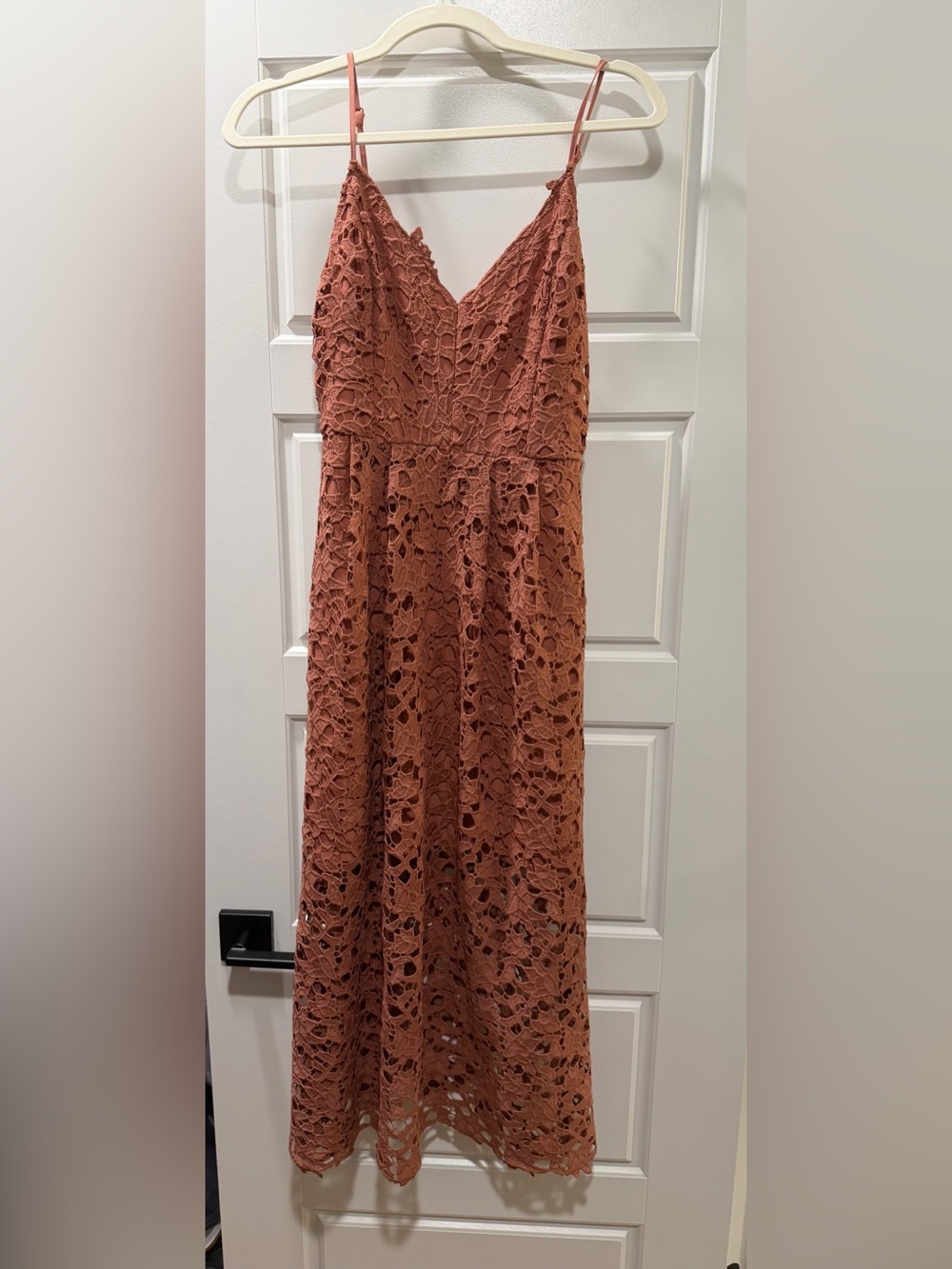 Astr Rust Lace Midi Dress with Spaghetti Straps